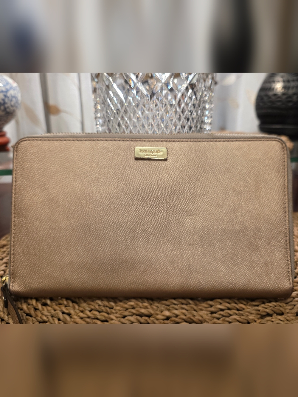 Kate Spade New York Rose Gold Zip Around Wallet Clutch Metallic Saffiano